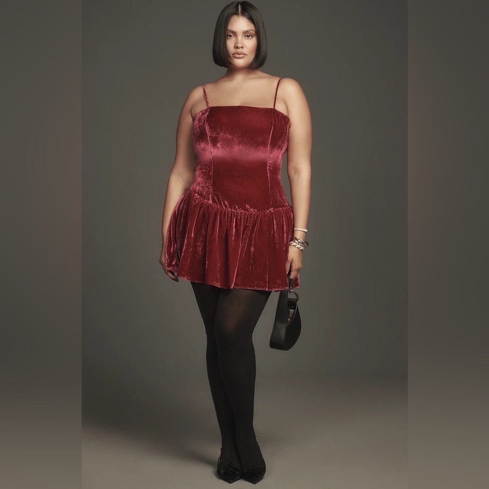 NWT! Anthropologie Pink Maeve Drop-Waist Velvet Mini Dress - Size Medium 🟢 - Picture 4 of 11